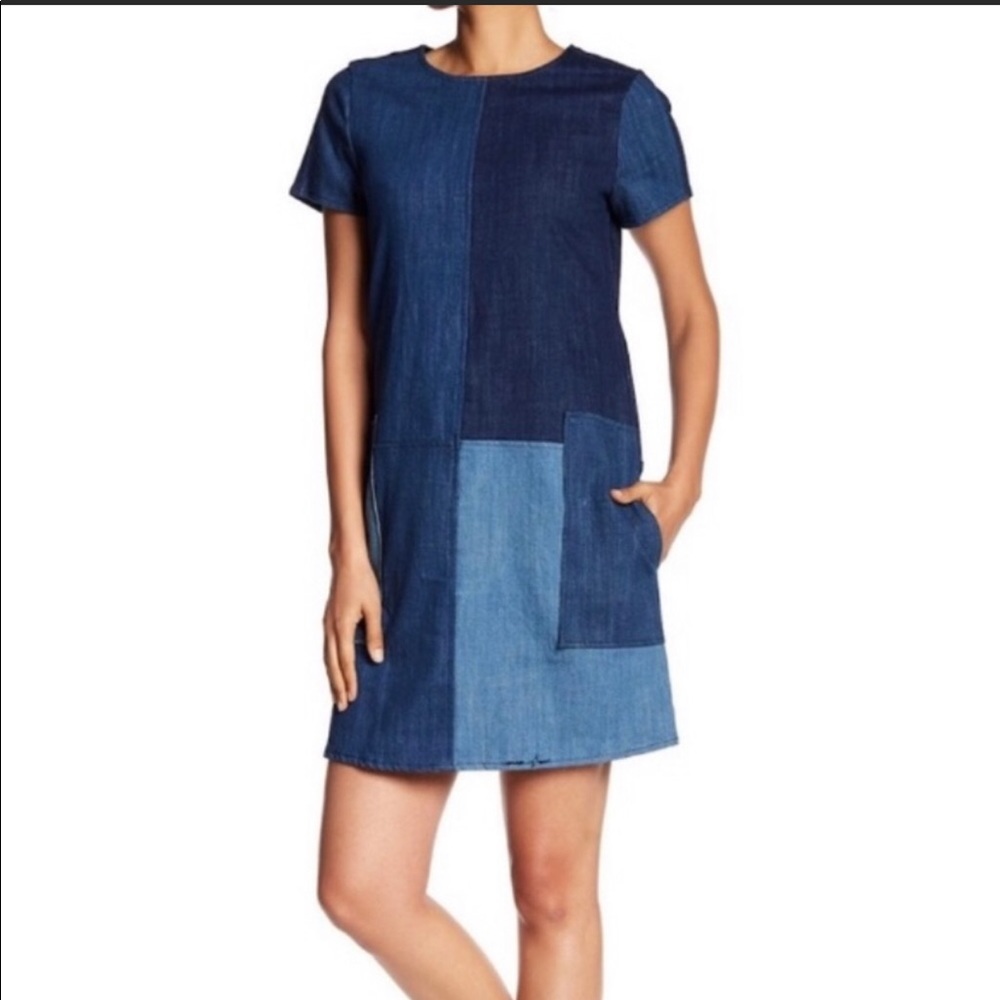 Hope & Harlow Indigo Blue Denim Patchwork Dress